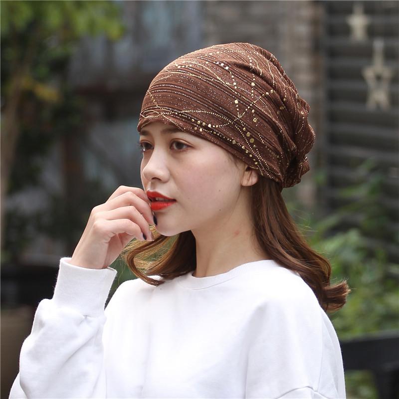 Women Summer Lace Rhinestone Breathable Sunscreen Sun Hat Female Spring Autumn Windproof Warm Confinement Cap Headscarf W54