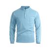 New Men's Waffle Long-sleeved Shirt with Patch-style Buttons, Henry Collar, Pocket-style Casual Outdoor Sports Men's Polo Shirt