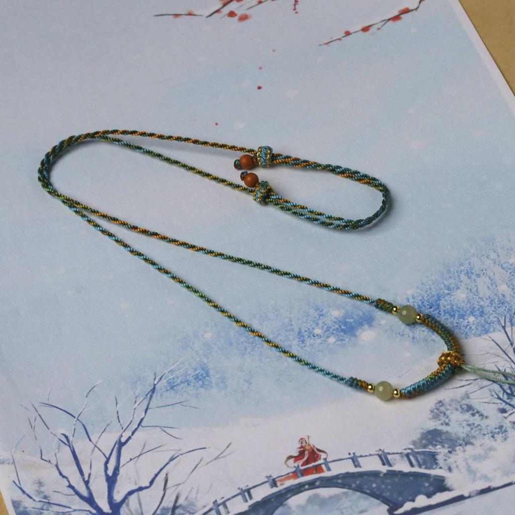 Luxurious Women's Hand-Woven Jade & Amber Adjustable Pendant Lanyard
