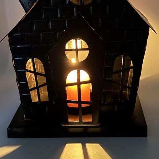 Yousheng Halloween Spukhaus Kerzenhalter Hohl Eisen Teelichthalter Kerzenständer Kerzenleuchter Tischdekoration Zuhause Büro Schreibtisch Dekoration