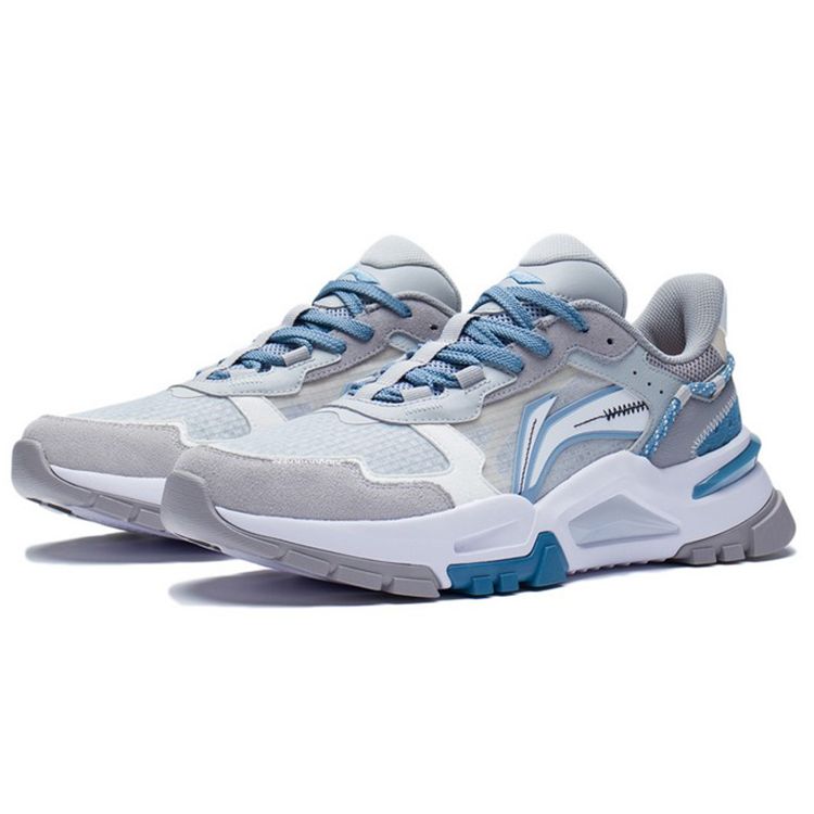 Li Ning Reverse Shock Absorbing Non-Slip Wear-Resistant Low-Top Sports Casual Shoes Men Sneakers Blue Gray AGLS047-2