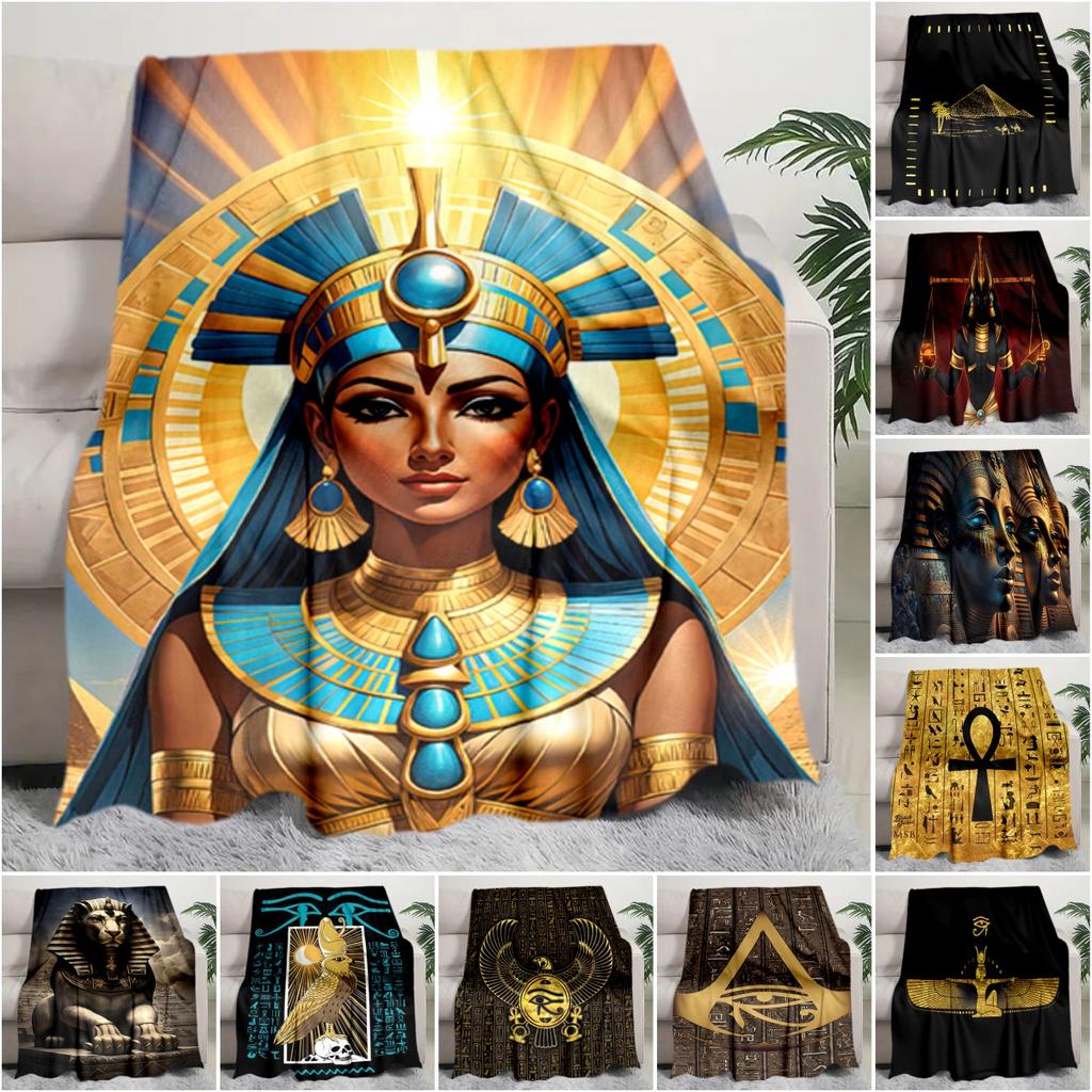 1PC Egyptian theme printed blanket, all season lightweight home office outdoor nap multifunctional blanket A6