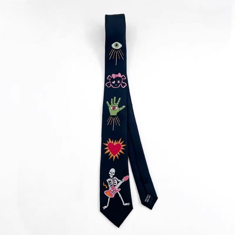 Original tie embroidery black personality gothic shirt accessories men women cool jk neck ties punk fashion y2k palm neck tie чёрный