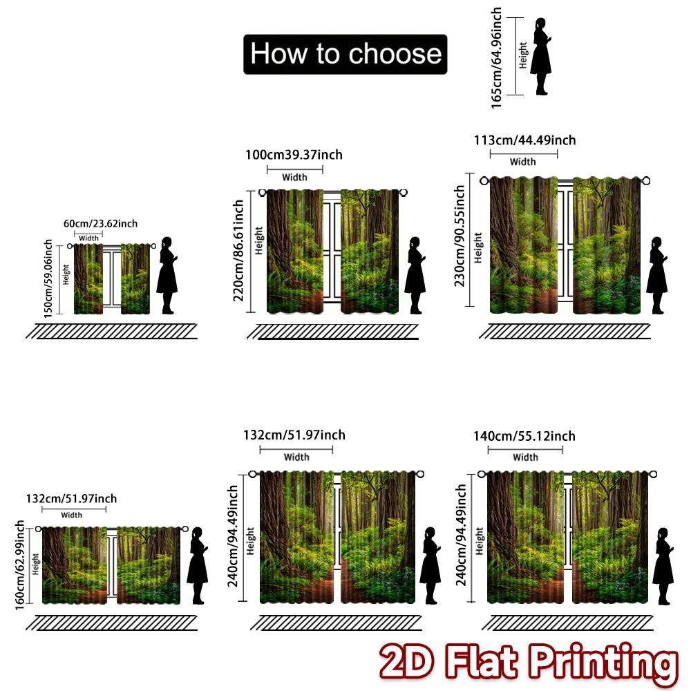 2D FLAT PRINTING 2pcs Curtains (Without Rod) Forest Pathway Serenity Holiday Valentine is day Printed Curtains Fabric Curtains