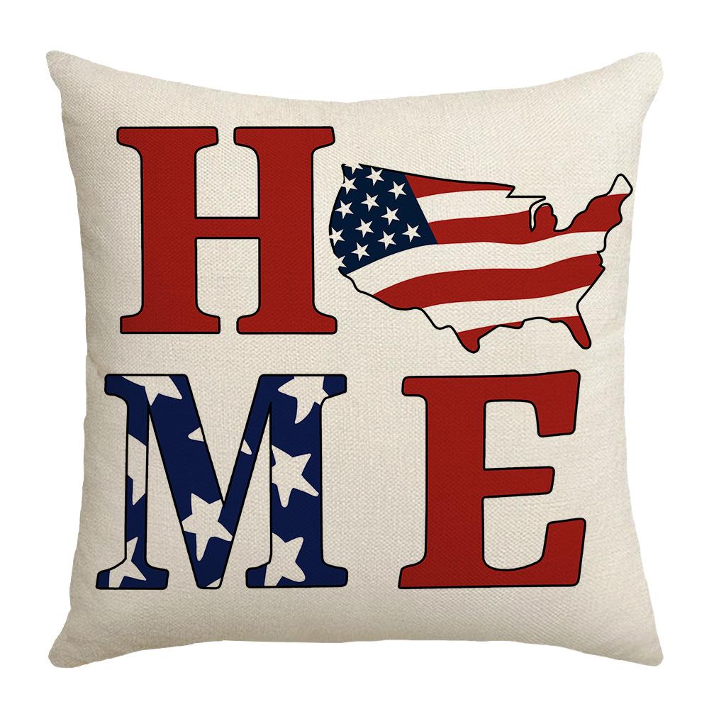 New Home American Flag Letter Print Sofa Office Linen Pillow Cover Cushion Cover