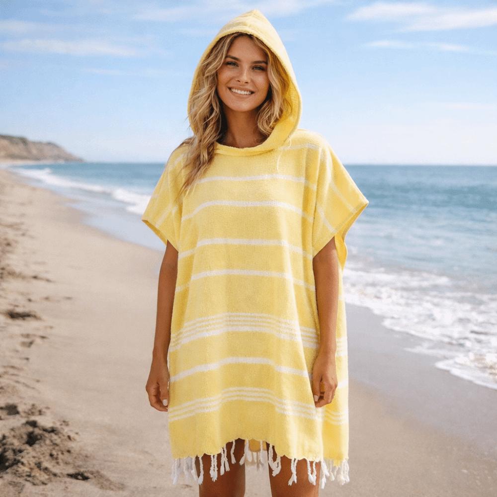 Wearable Sand-proof Hooded Beach Towel Stripe Patchwork Soft Cotton Bathrobe Travel Supplies Loose Bath Towel Beach