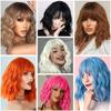 Short Pink Wigs for Women Short Wavy Light Pink Wigs with Bangs