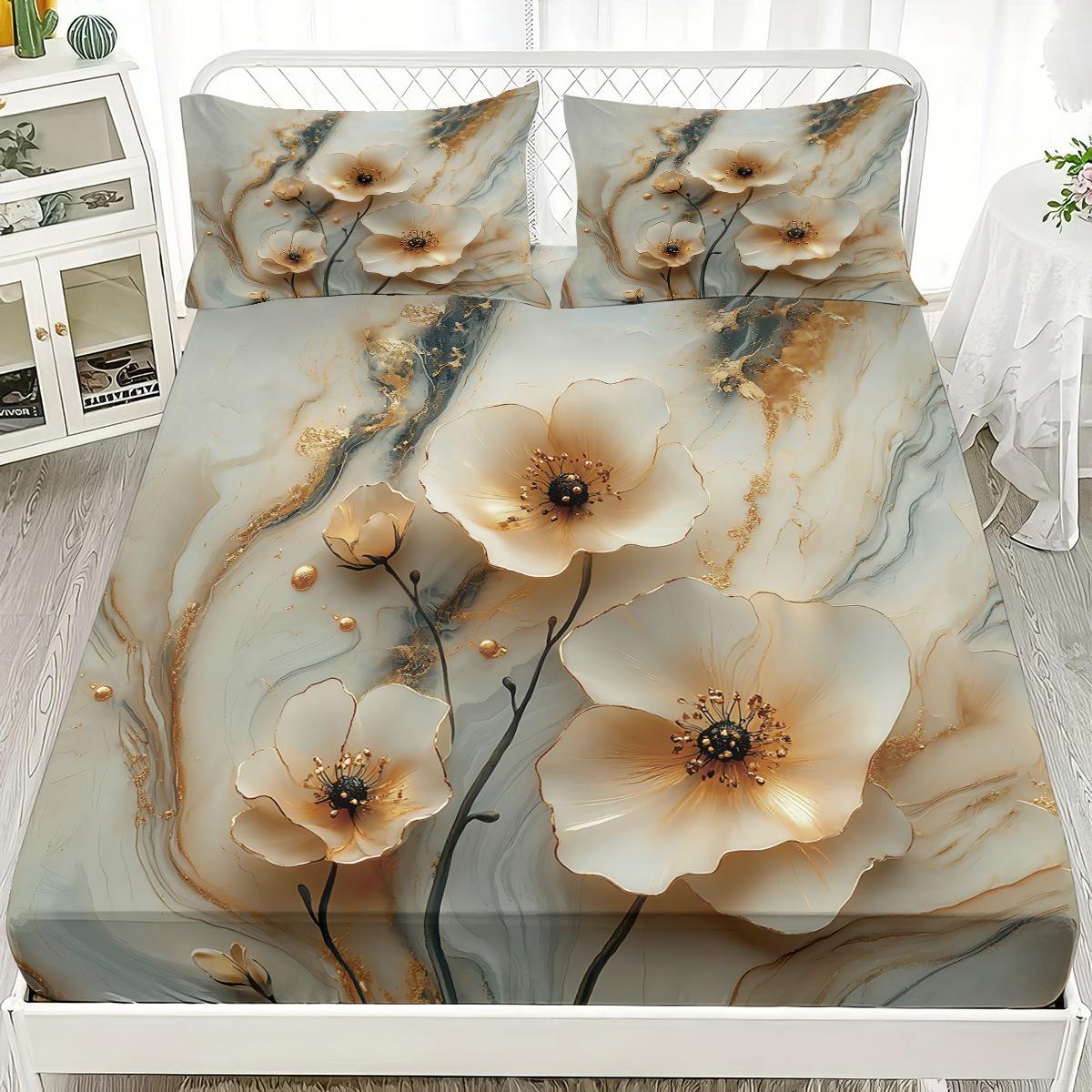 

Комплект постельного белья Цветок 3D Цифровая печать Простыня Покрывало Премиум Наволочка Кровать Набор из трех предметов 90x191