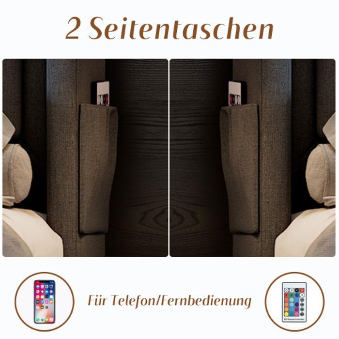 Lit Double 180x200 - MUVOE - Tête De Lit LED - Chargeur USB C - Gris - Coton