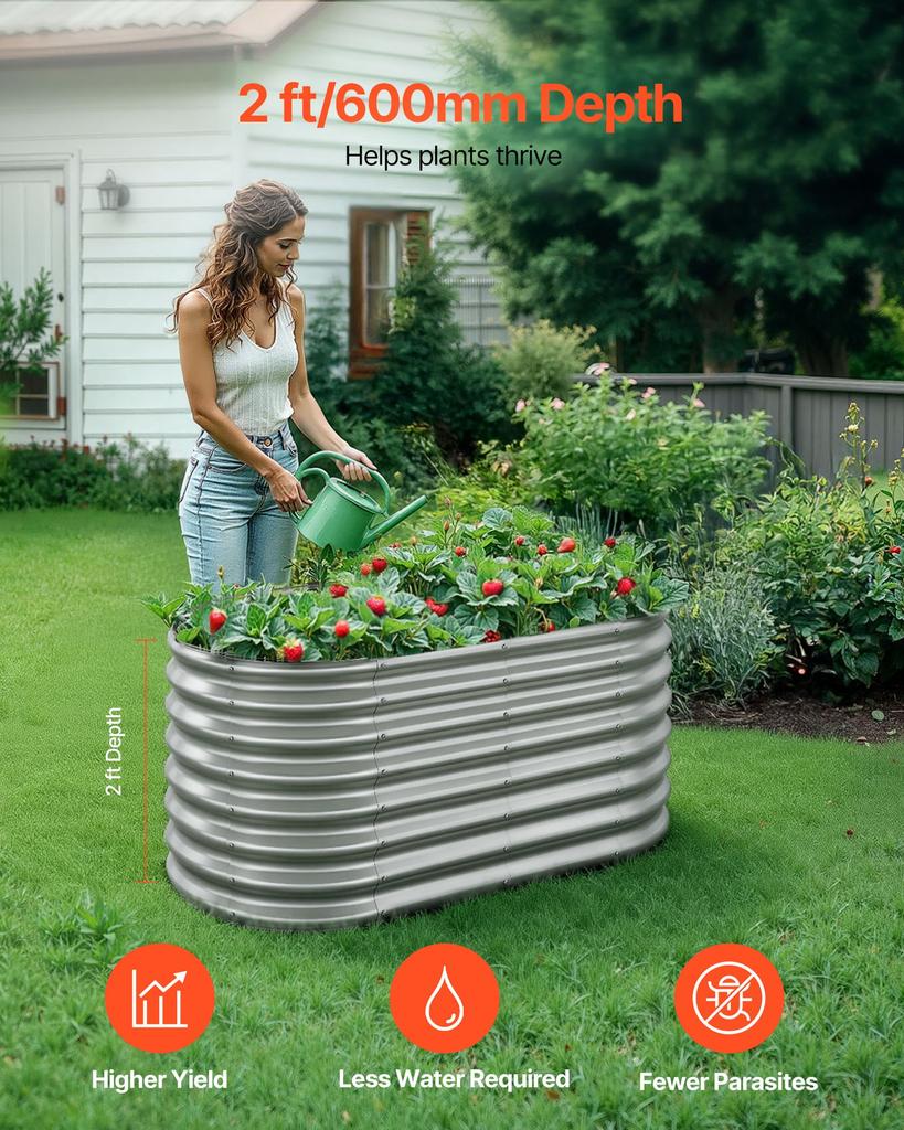 VEVOR Metal Raised Garden Bed, 1.2 X 0.6 X 0.6 M Oval Outdoor Galvanized Planter Garden Box, Open Bottom Design