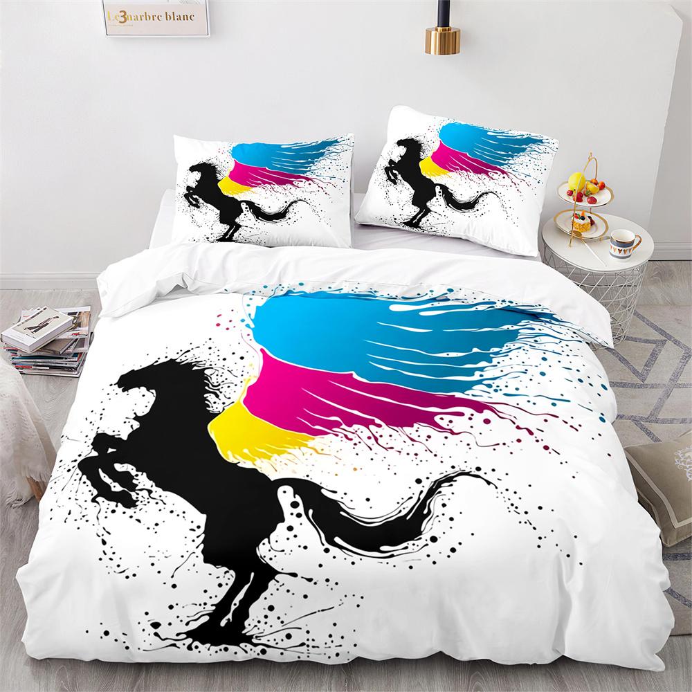 3D Horse Duvet Cover King Queen Size White Running Horses Pattern Bedding Set For Kids Teens Adults Wild Animal Soft Quilt Cover