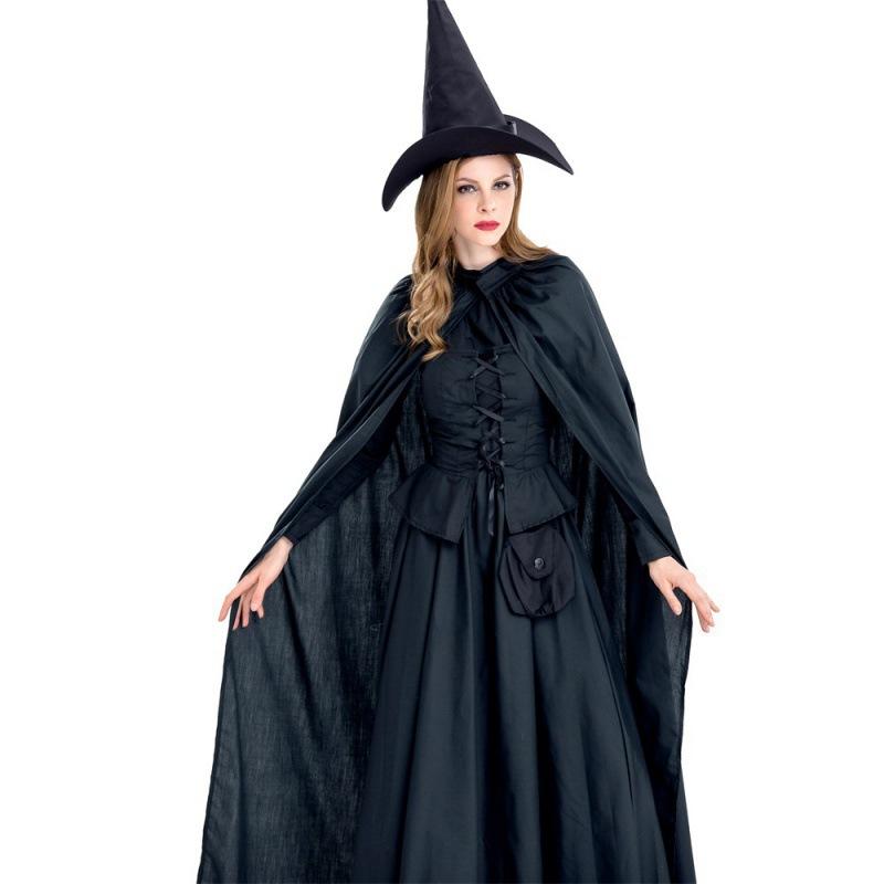 

Стильное черное платье ведьмы для женщин, включая шляпу и плащ, для ролевых игр и веселого Хэллоуина S
