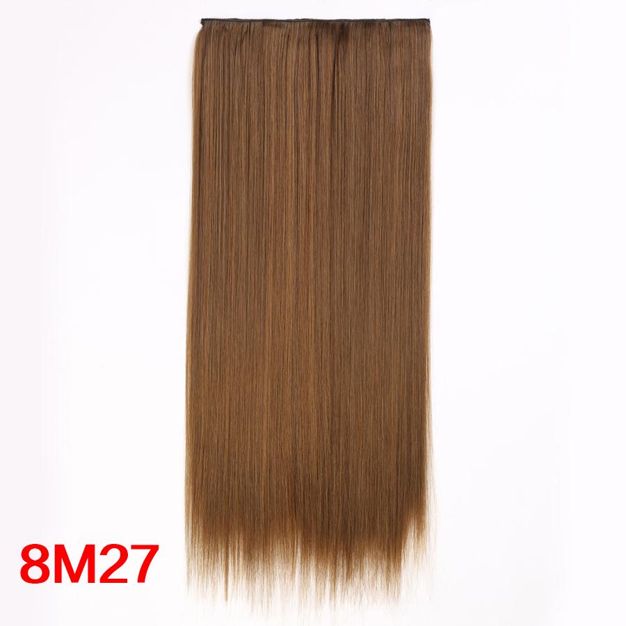 Leeons 5 Clips In Hair Extensions Synthetic Straight Heat-Resisting Fiber Clip On 24 Inch Blonde Brown Fashion Color For Women