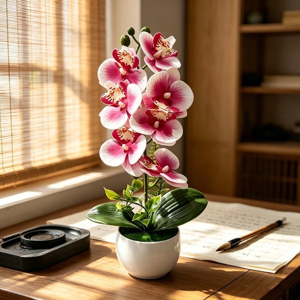 Pink Simulated Flower Butterfly Orchid Potted Artificial Faux Plants  Living Room Ornaments