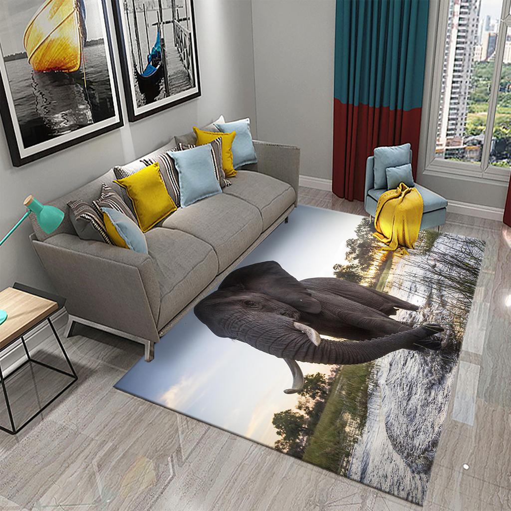 African Elephant Carpet African Animal Rugs for Living Room Bedroom Dining Kitchen Office Bathroom Non-Slip Large Decor Carpet