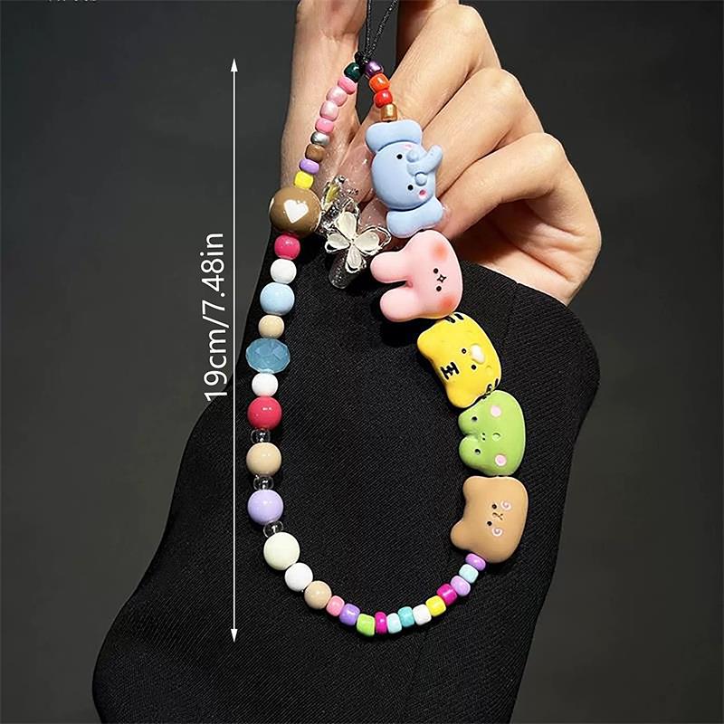 Cute Animal Beaded Mobile Phone Chain Lanyard Keychain Pendants Sweet Charm Girly Bag Hanging Ornaments Couple Decoration Gifts