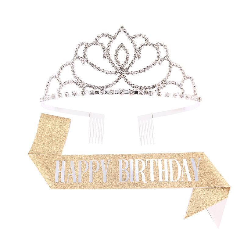 Princess crown bridal rhinestone headband birthday tiara prom party sash