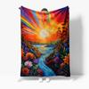 Vibrant Rainbow Floral Landscape Scenic Print Bed Blanket Throw Sofa Decor Gift