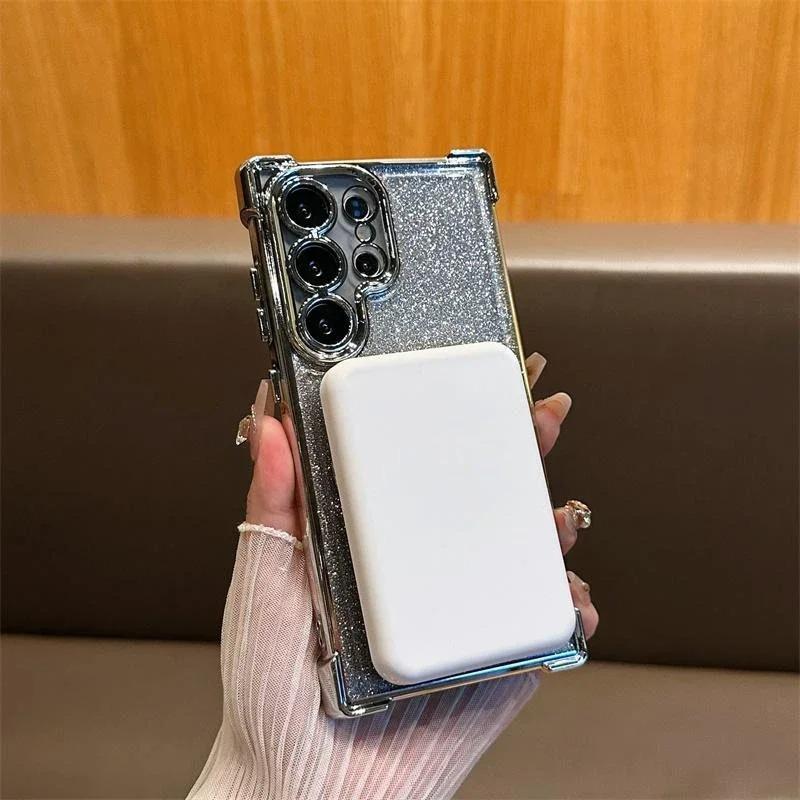 Suitable for Samsung A55 Mobile Phone Case Magnetic Flash Powder A56 Electroplated Transparent A17 Airbag Anti Fall A35 Acrylic 5G Set