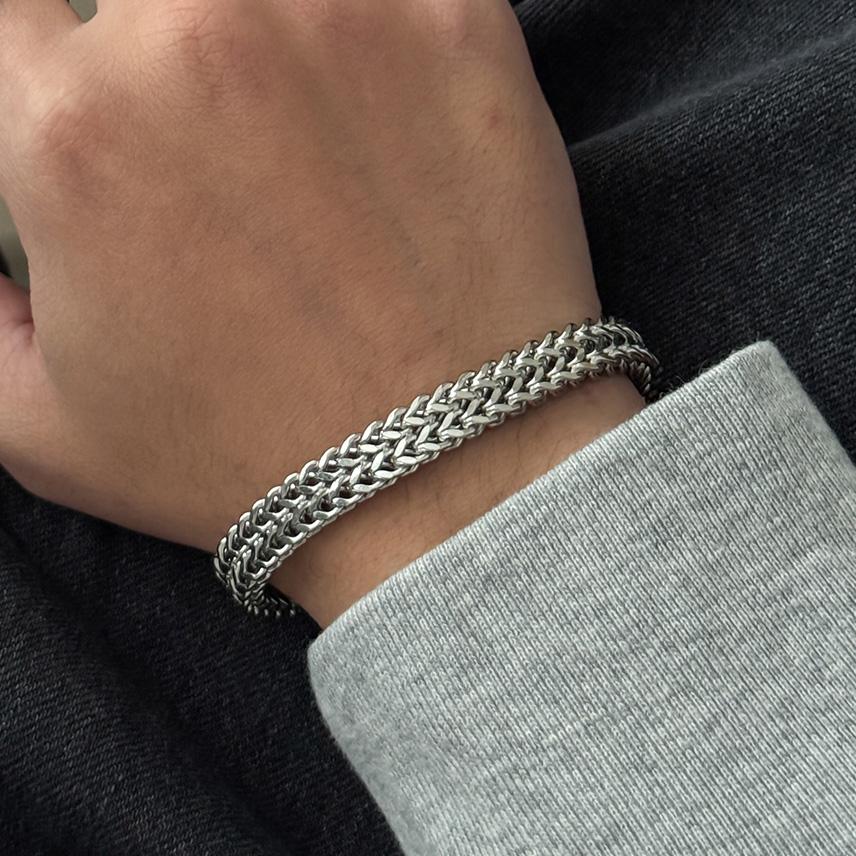 SHIXIN Trendy Stainless Steel Cuban Chain Bracelet Men Simple Titanium Steel Magnetic Buckle Wide Bangle Hip-hop Street Jewelry