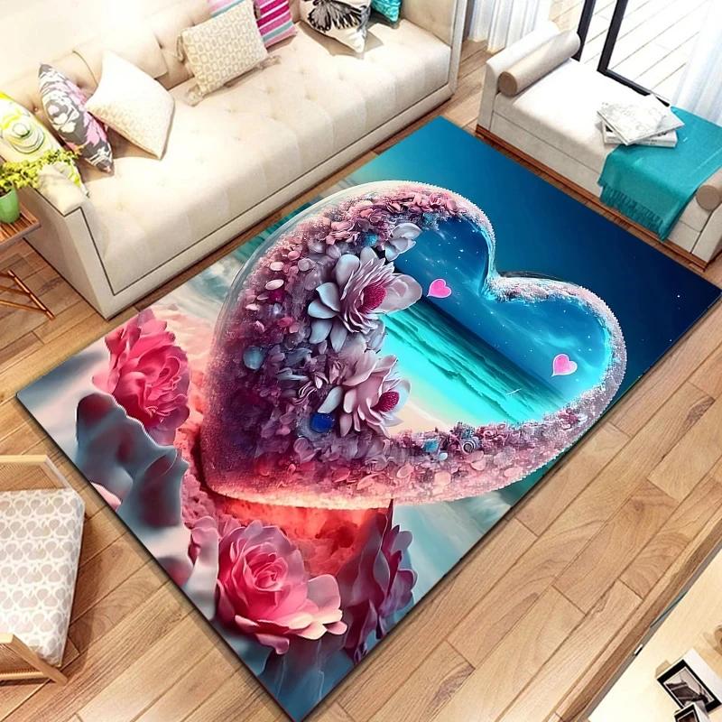 Crystal Love Pattern Carpet Romantic Theme Beach Floor Mat Soft Area Rug for Living Room Sofa Bedroom Non-slip Creative Doormat