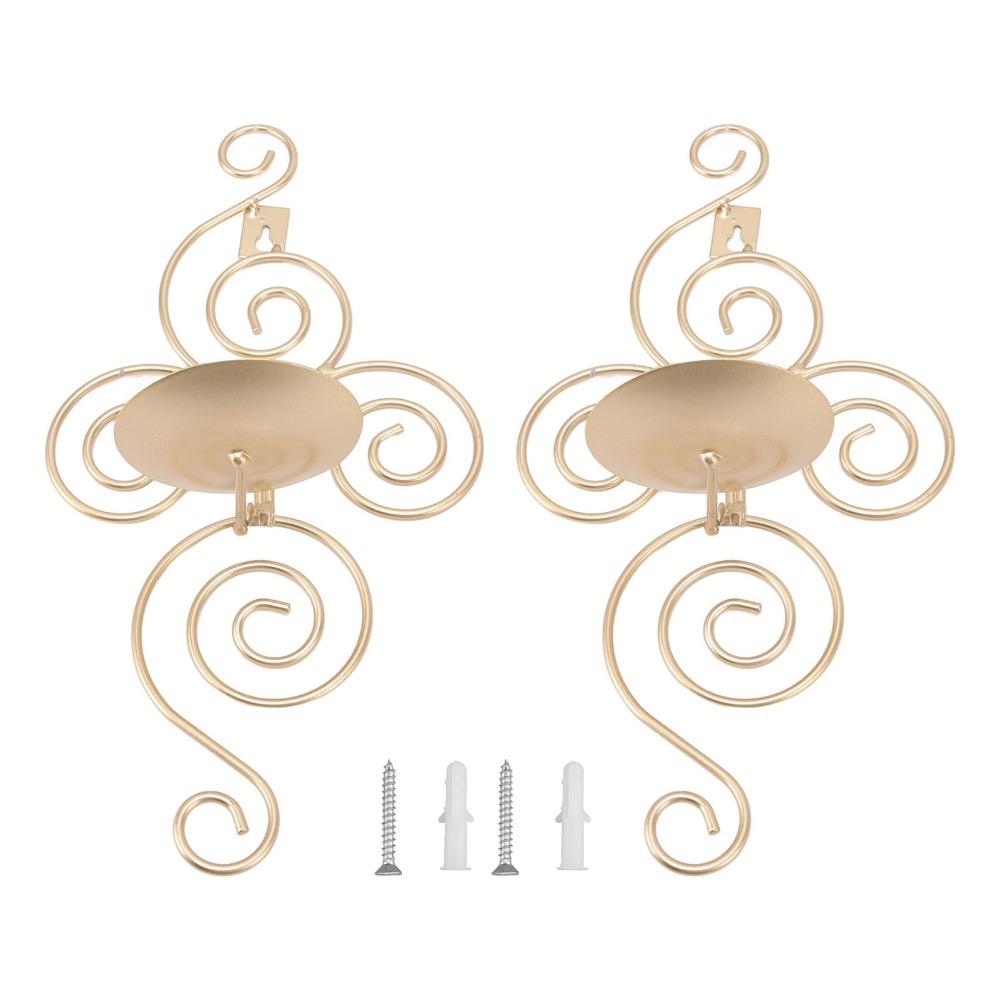2pcs Iron Foldable Wall Candle Holder 7.48*13.98 in Black Golden White Wall Mount Candle Rack Swirl Pattern
