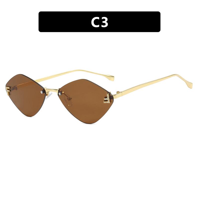 Frameless rhombus sunglasses letter F women's high-end elegant sunglasses European and American fashion sunglasses sun protection