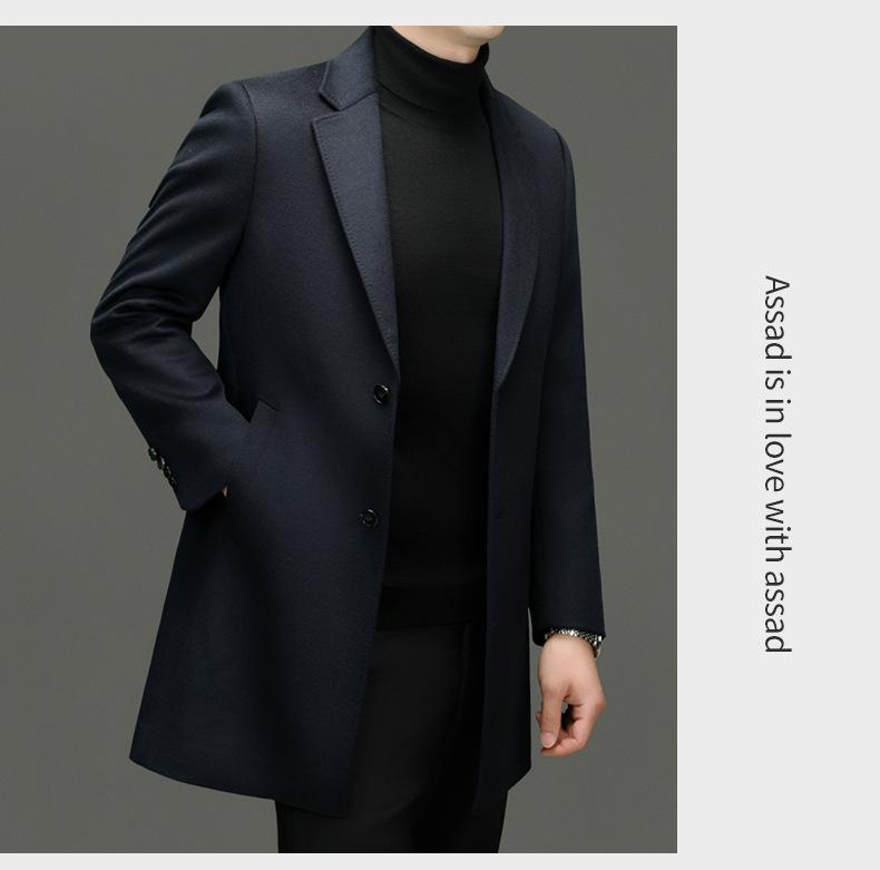 Herren Mittellanger Woll-Kaschmir-Mantel - Herbst Winter Lässiger Windbreaker Anzug