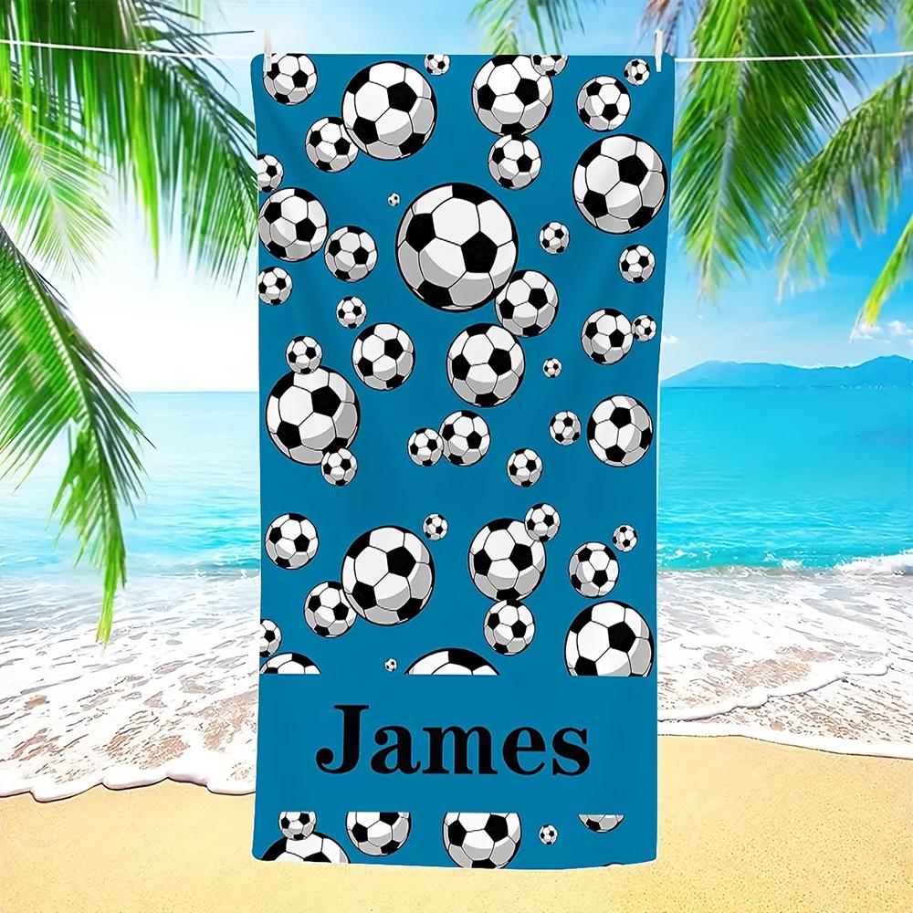 1 pz Asciugamano da Spiaggia Personalizzato con Motivo Calcio e Nome Personalizzato, Asciugatura Rapida Sovradimensionato Sportivo da Spiaggia per