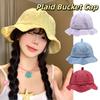 Japanese Plaid Bucket Cap Summer Women's Sun Hat Fashion Fisherman Caps  Outdoor