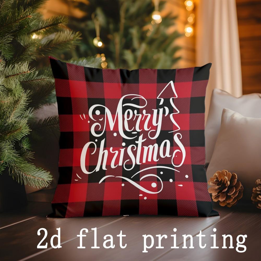 Home Decor Merry Christmas & Holly Jolly Holiday Pillows Pattern Cushion Cover Suitable For Sofa Bedroom Car Pillow Cover