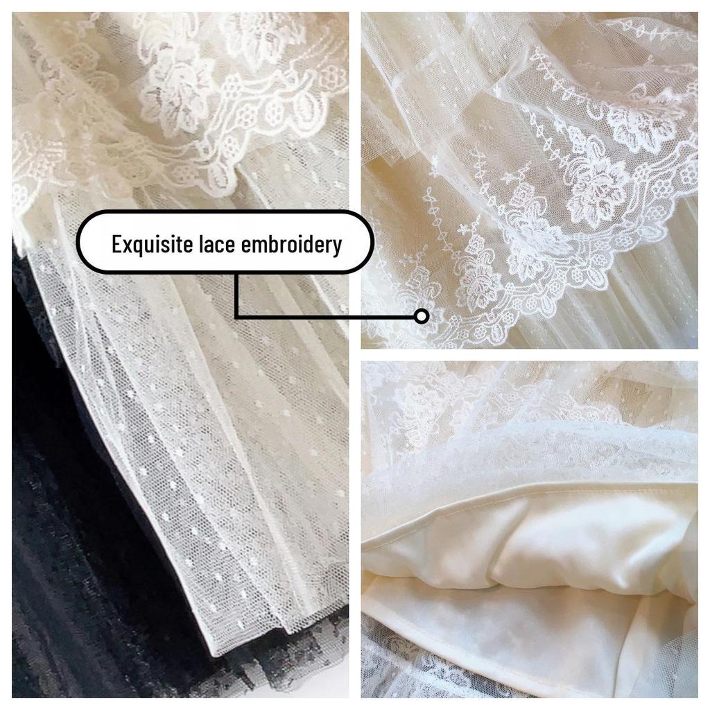 2024 Summer French Lace Embroidered Tulle Midi Skirt