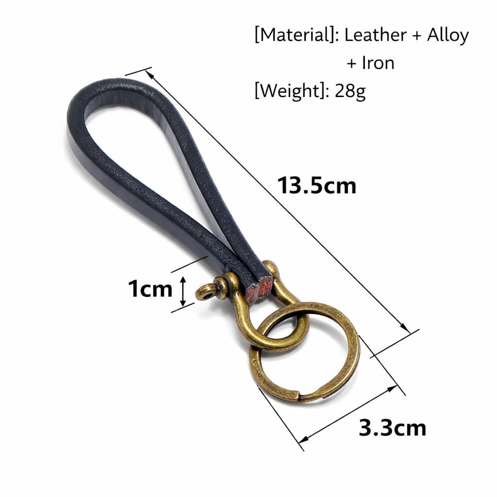 Keychain for Men and Genuine Vintage Horseshoe Key Car Key Portable [Rockyu] Women, Leather, Cowhide, Brass-Look, Shape, Simple, Handmade, Holder,