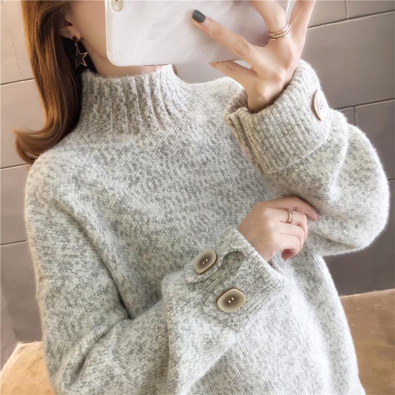 Sweater Women's Autumn and Winter Thickened New Chenille Mink Fleece Loose Turtleneck Knitted Bottoming Shirt Women