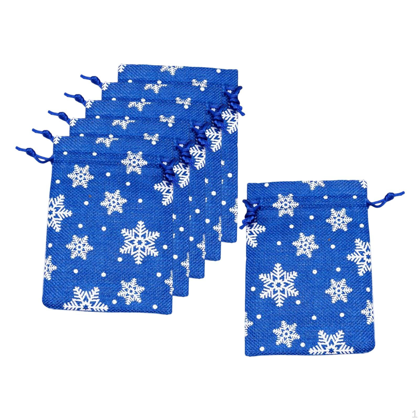 6 Christmas Burlap Gift Pouches with Drawstring, 4x5.5 Inches, Party Favors, Easy to Open, Durable синий