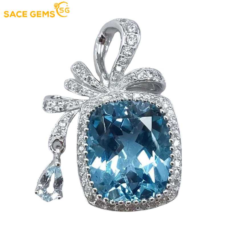 Sace Gems 925 Sterling Silber 10*12MM Topas Anhänger Halskette für Frauen Halskette