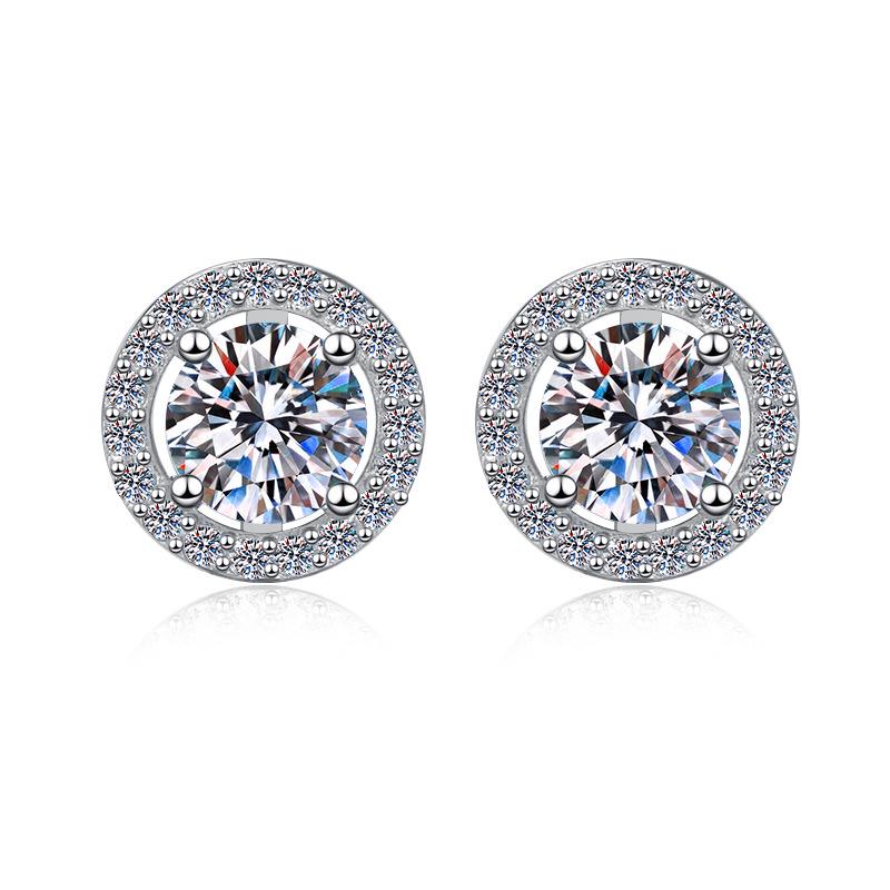 New S925 Sterling Silver Round Moissanite Screw-Back Earrings