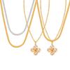 Gold-Plated Titanium Steel Necklace with Rhinestone-Inlaid Floral Pendant