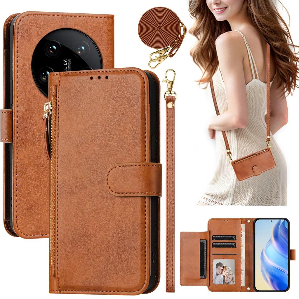 Crossbody Zipper Cards Solt Leather Wallet Case For Xiaomi Redmi Note 13 Pro Plus 12 11 POCO X6 14T 14C Lanyard Strap Bag Cover