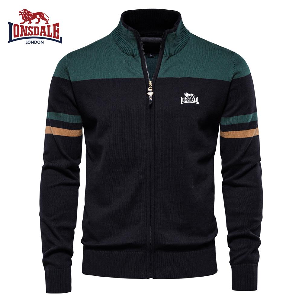 Lonsdale Вышитый осенне-зимний новый вязаный кардиган мужской свитер на молнии вязаный свитер модный тренд мужская одежда XXL