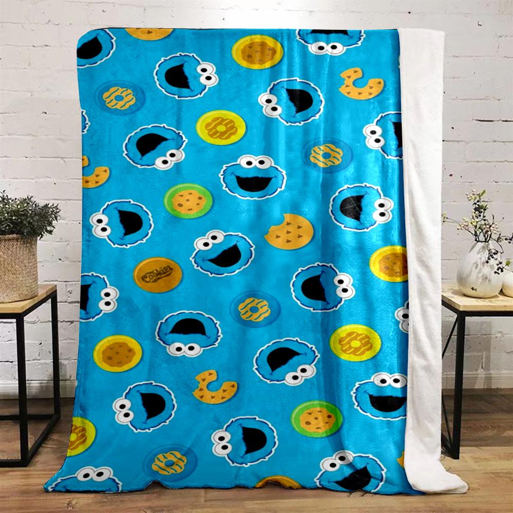 Blue Cartoon Faces and Colorful Cookies Flannel Blanket for Bedroom, Living Room, Sofa, and Nap
