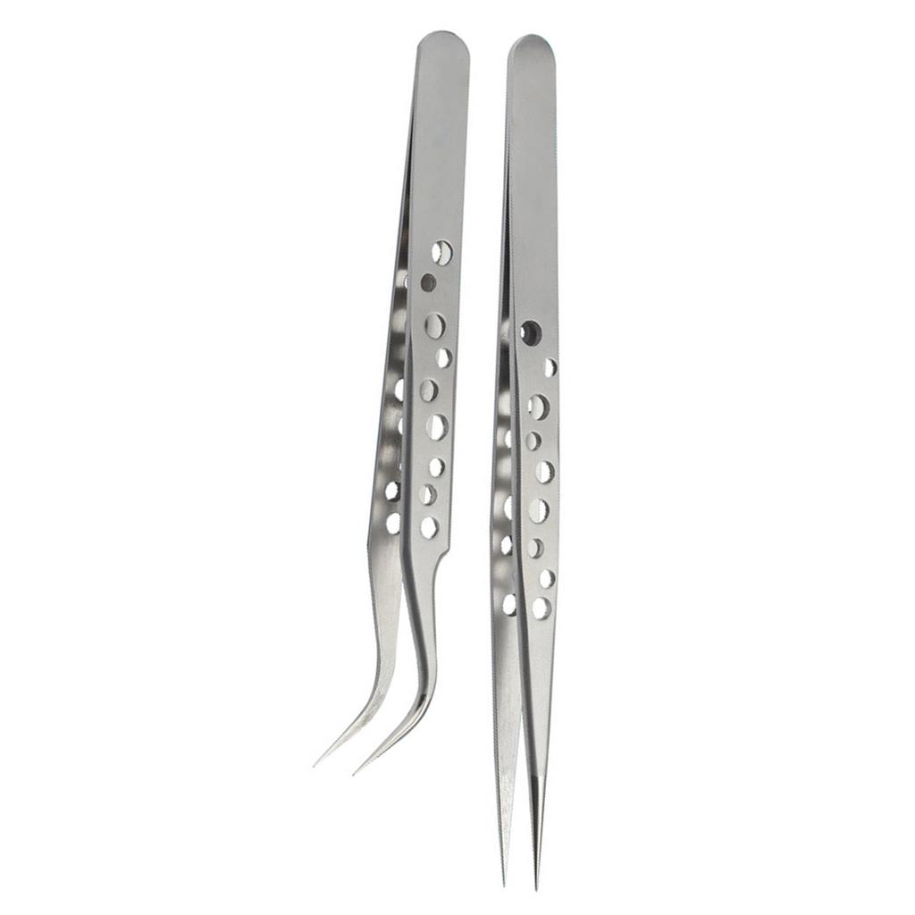 2pcs Stainless Steel Precision Curved And Straight Tweezers Set for Gardening and Model Making with Ergonomic Design