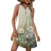 Ladies' Fashionable Floral Patchwork Printed V-neck Button-down Pocket Vest Dress, Beach Vacation Summer Dress