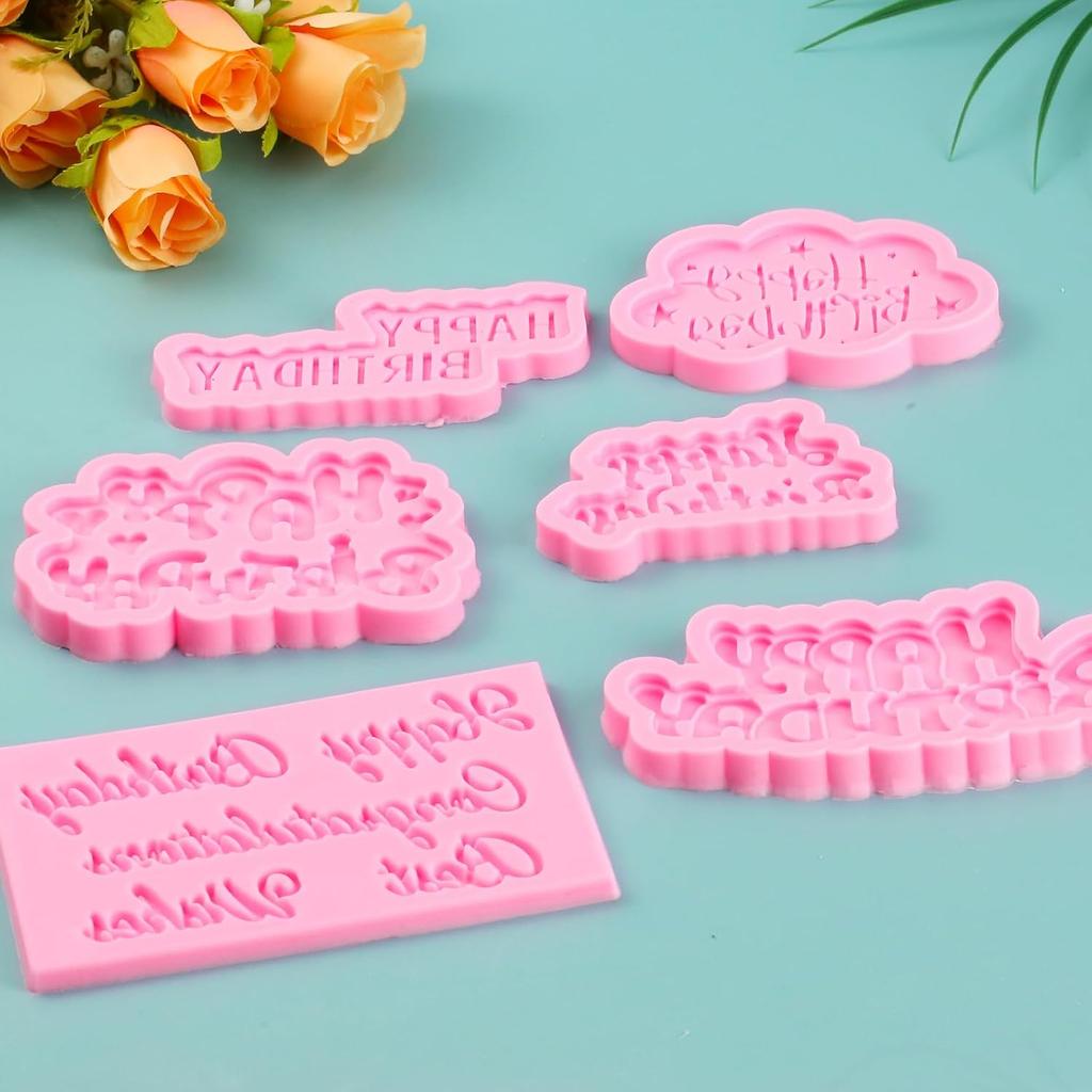Happy Birthday Chocolate Silicone Molds 6 Pcs,Letter Cake Decoration Fondant Mold,for Baby Showers,Birthday