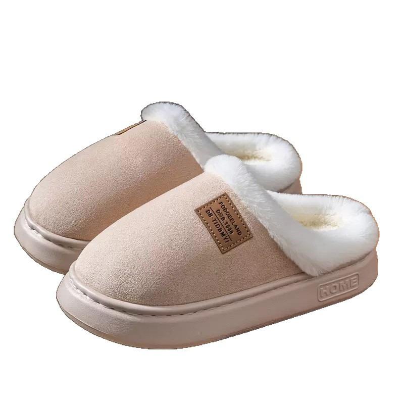 Couple Cotton Slippers Women's Home Autumn and Winter Confinement Shoes Fleece Warm Indoor Non-slip Plush Cotton Slippers Men