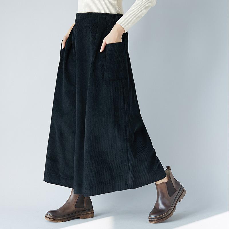 2025 Autumn/Winter Women's Corduroy Elastic Waist Wide-Leg Pants Skirt