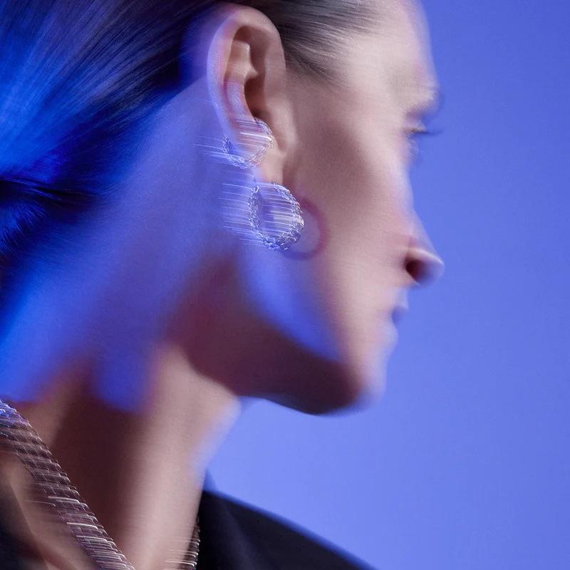 Simple Trend Light Luxury Personalized Chain Shape Earrings S925 Silver Needle Stud Earrings Temperament Versatile Daily Earrings