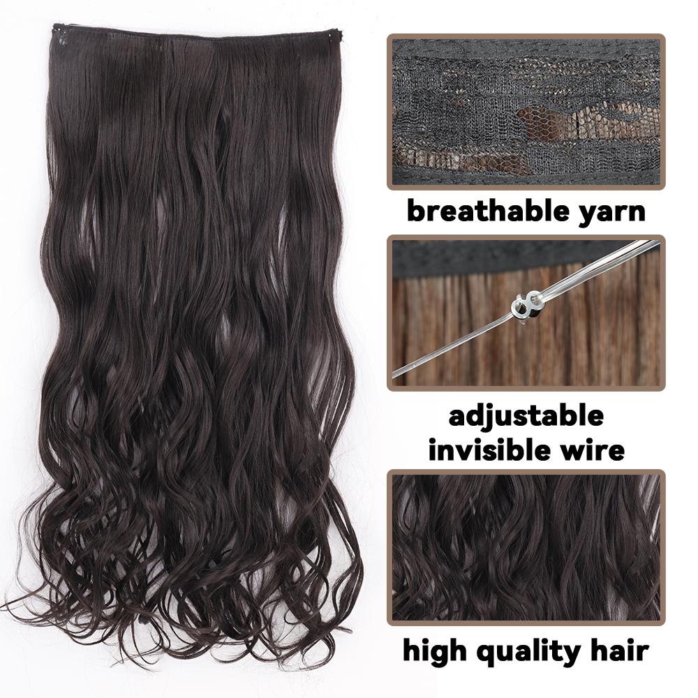 MERISIHAIR Long Wavy No Clip Hair Extensions Natural Black Brown Invisible Adjustable Synthetic Fiber Hairpiece for Women