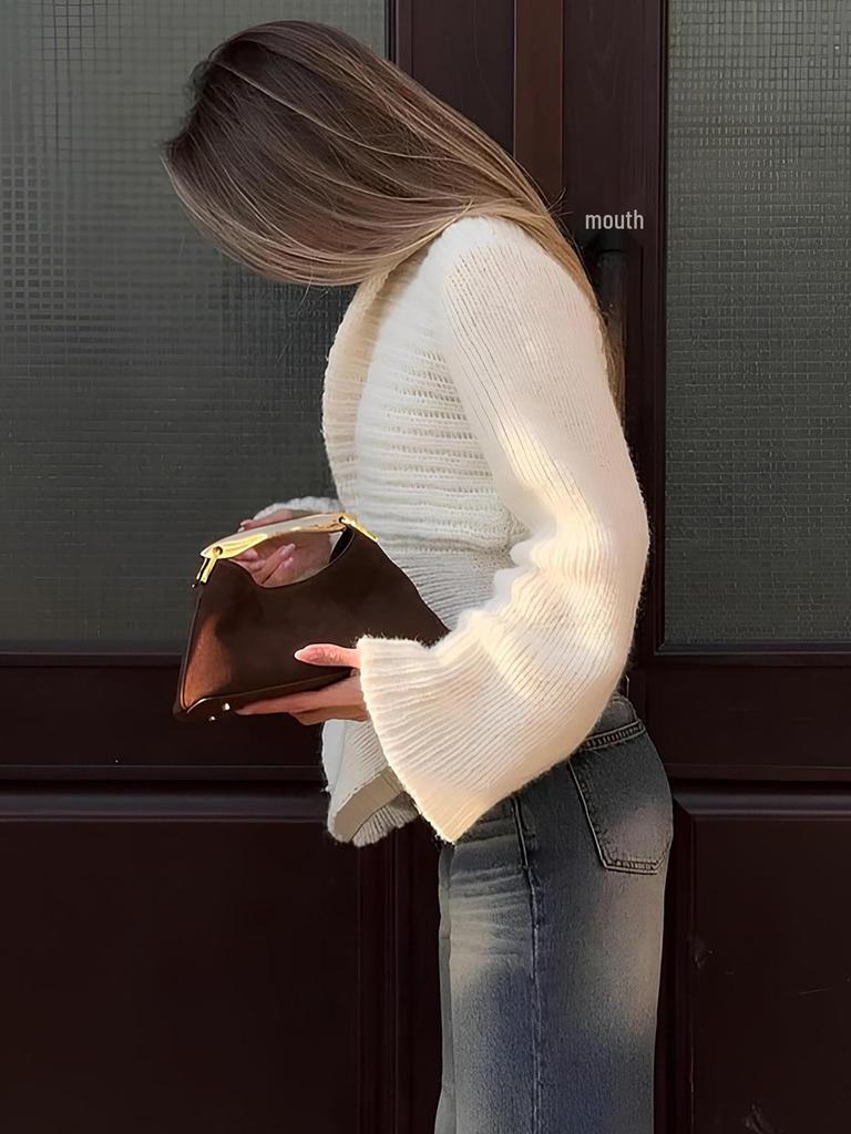 European & American Size Women's Autumn Deep V Open-Front Knitted Cardigan