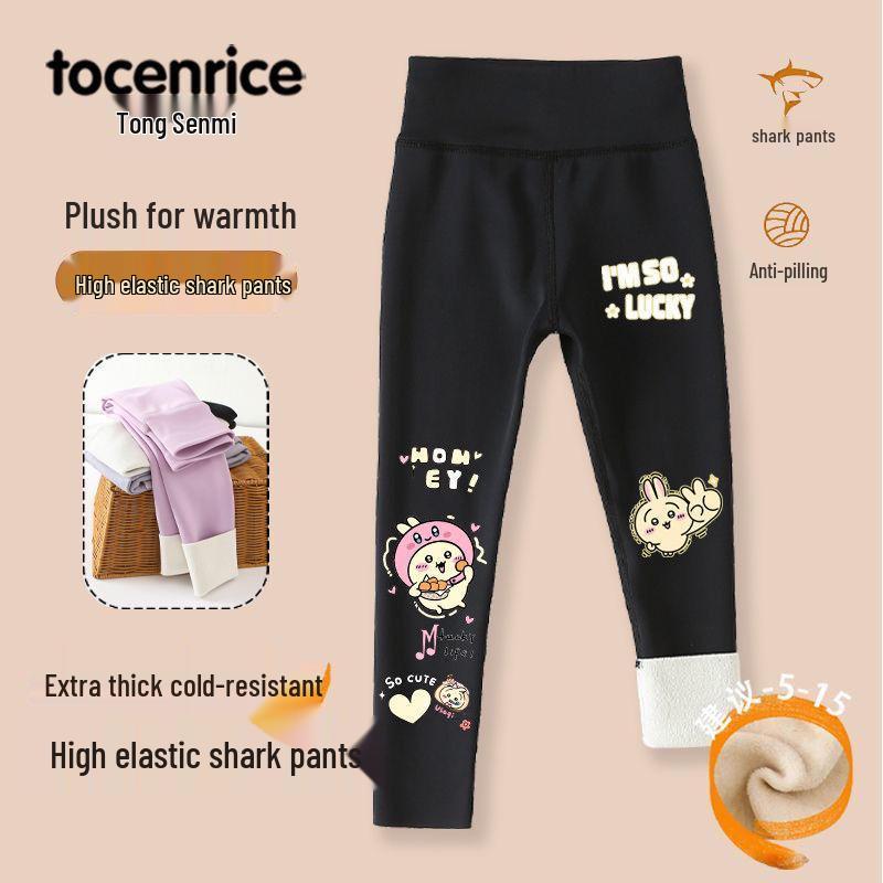 2025 Style Fleece-Lined Little Eight Shark Leggings for Girls - Yoga Barbie Pants for Middle & Older Children